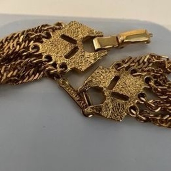 Vtg D'ORLAN Etruscan revival fringe tassel gold tone necklace 70's 26" - Picture 7 of 10